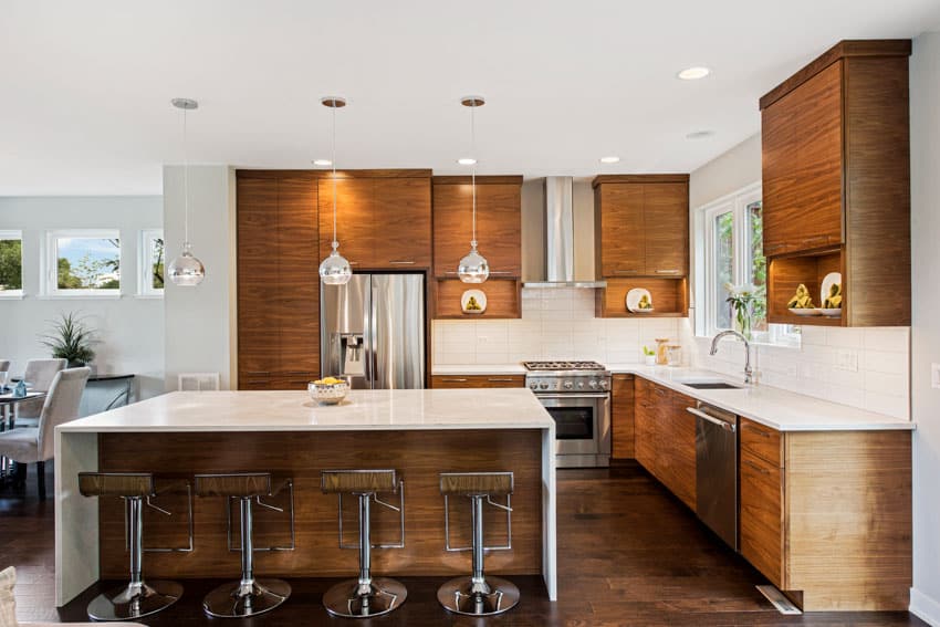 Warm walnut kitchen cabinet colors providing timeless appeal and wear resistance