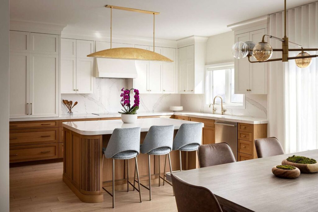 White and warm oak kitchen cabinet colors designed for rental-friendly appeal