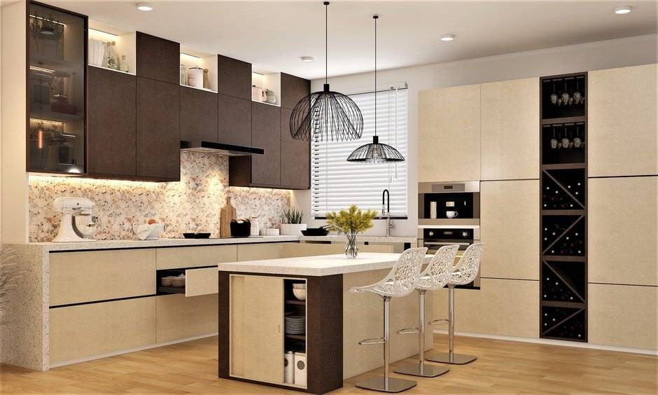 Smart modular European kitchen cabinets with integrated LED lighting