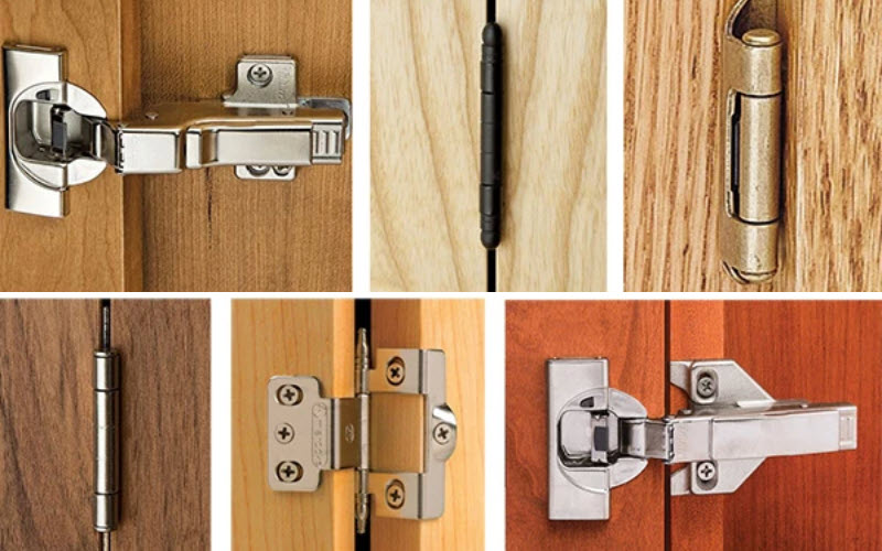 Close-up of concealed hinge system on European kitchen cabinet door