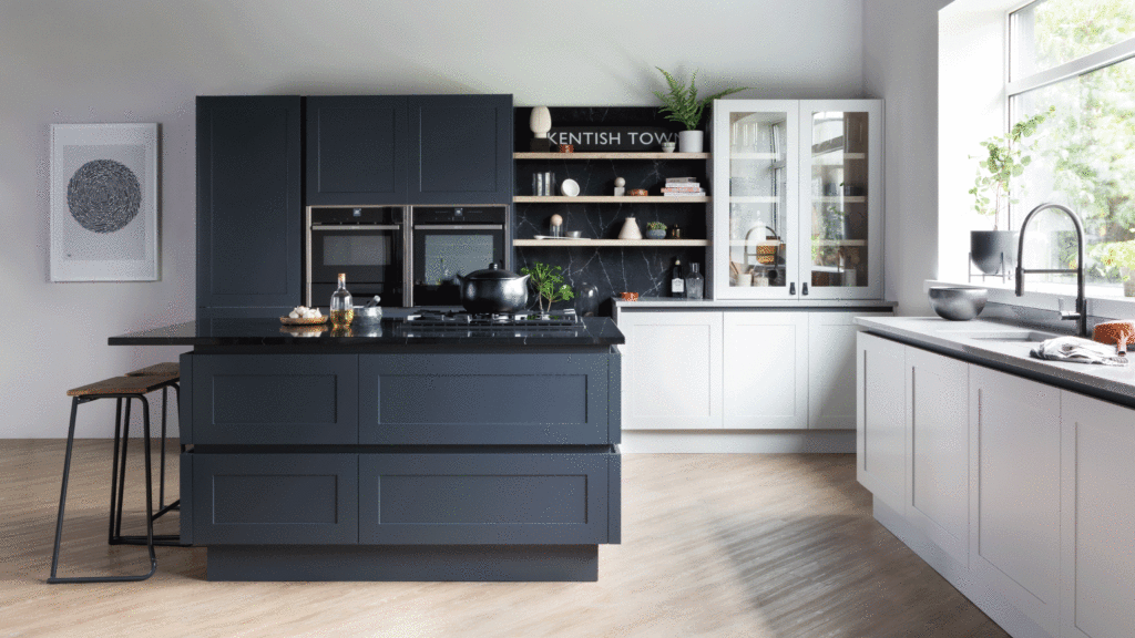 Two-tone modern kitchen cabinet design in a North American apartment project