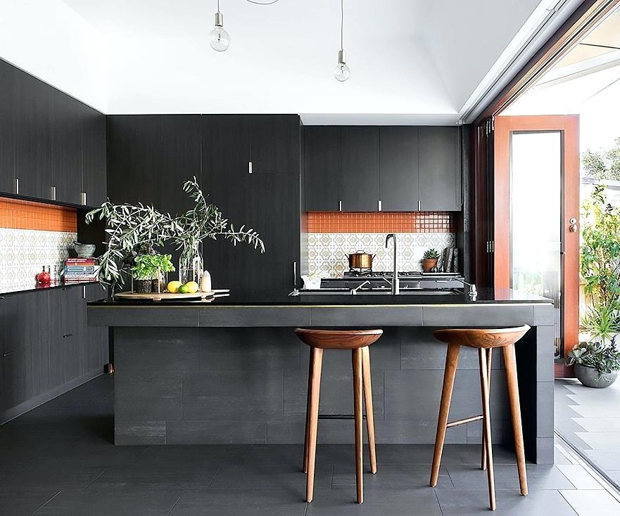Modern black kitchen cabinets with flat-panel design