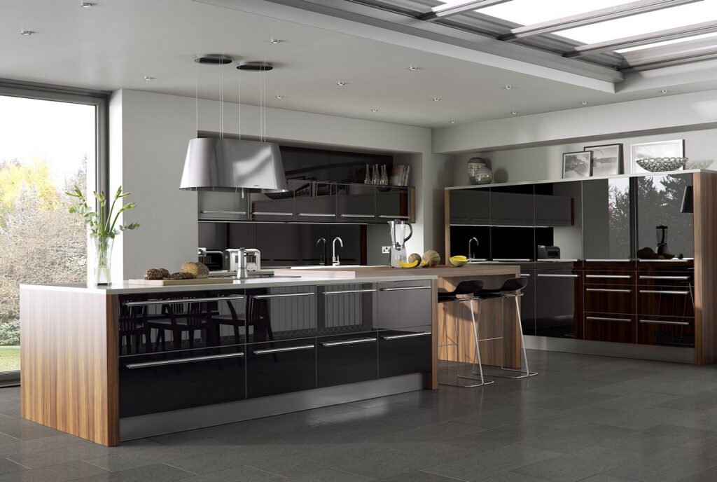 Contemporary black kitchen cabinets with minimalist lines