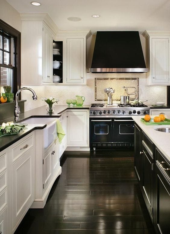 Black and white kitchen cabinets with contrast design