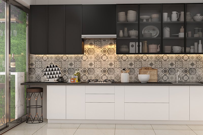 Black and white kitchen cabinets in modern style