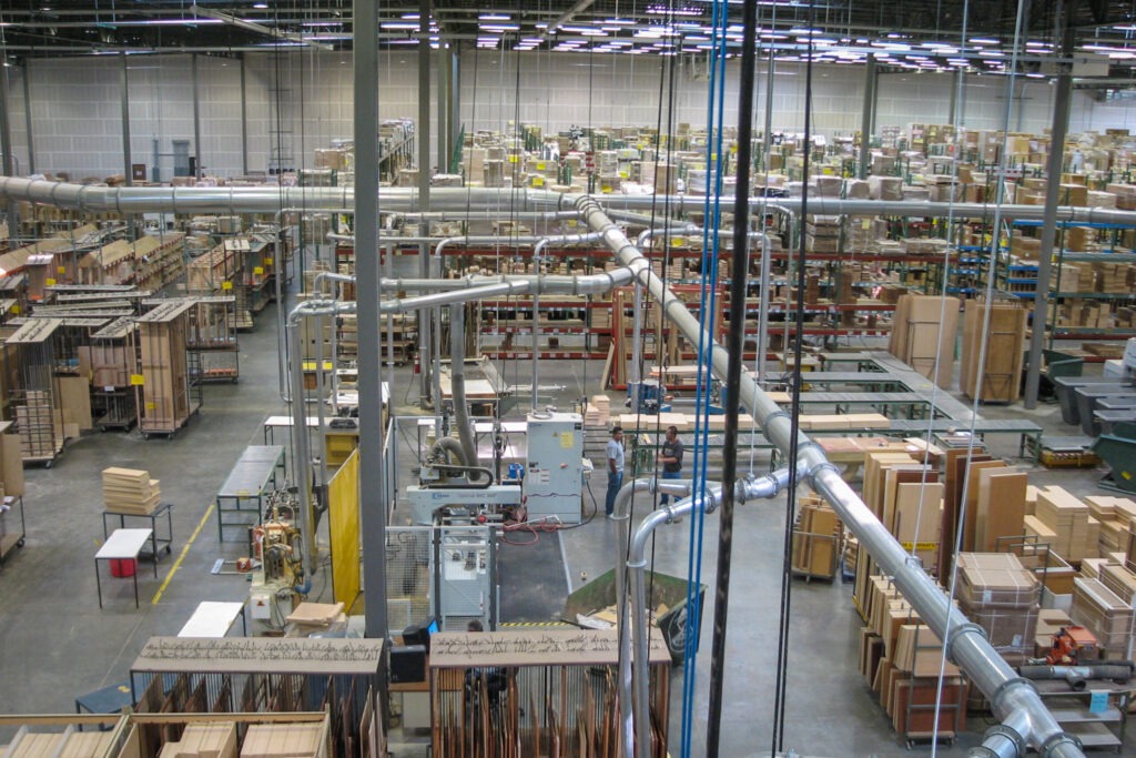 High-capacity cabinet production floor in a Florida manufacturing facility