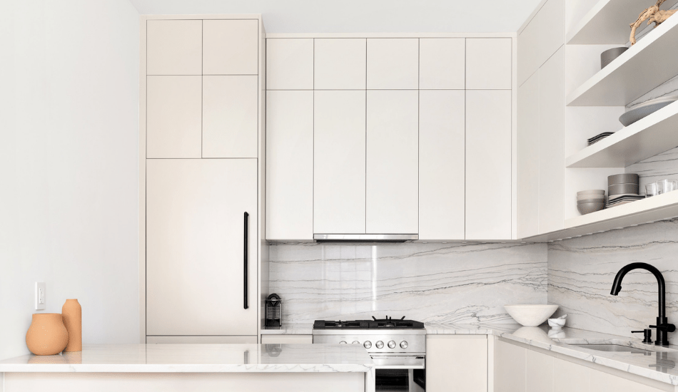 European-style frameless kitchen cabinets with seamless doors, optimized storage, and modern cabinet interiors