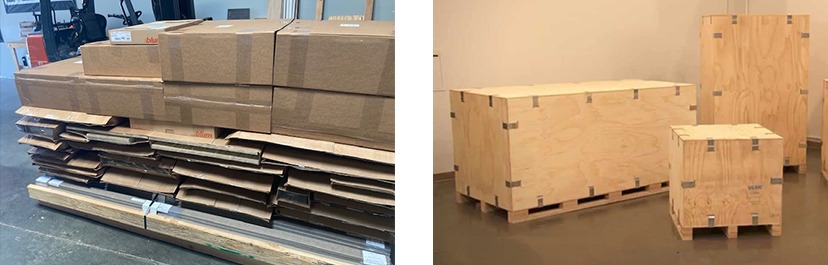 Flat-packed RTA cabinet boxes from a wholesale cabinet supplier ready for shipment