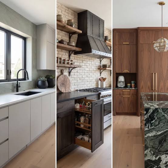 Three tiers of kitchen cabinets side by side: stock, semi-custom, and custom