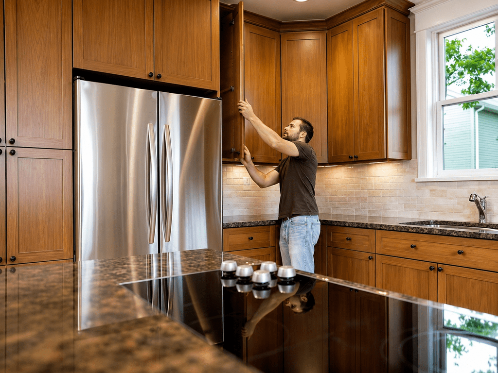 Box assembly and joinery detail during kitchen cabinet construction