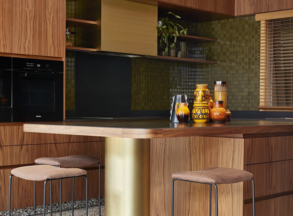 Mid-century Scandinavian stylish kitchen cabinets with tapered legs