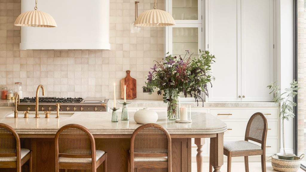 Glazed-finish stylish kitchen cabinets in a transitional kitchen