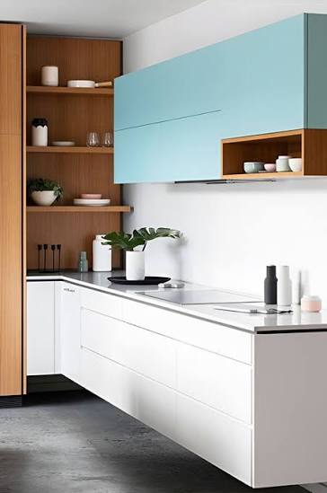 Wall-mounted stylish kitchen cabinets with a floating profile