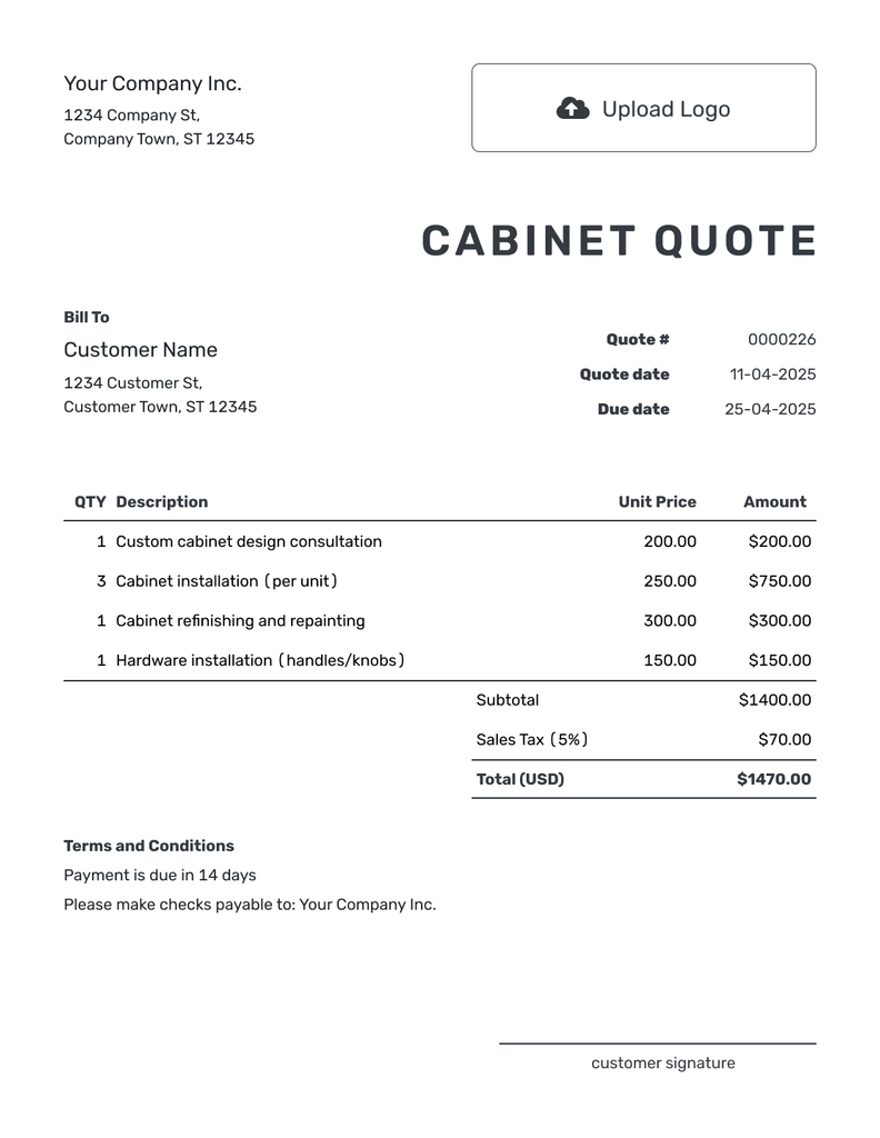 Reviewing a finalized cabinet quote before finalizing an order