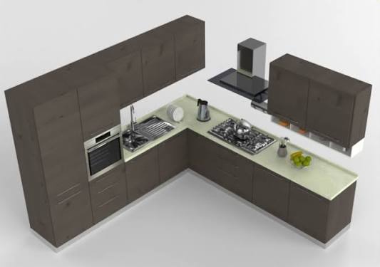 3D model of a kitchen with cabinets shown in a BIM viewer