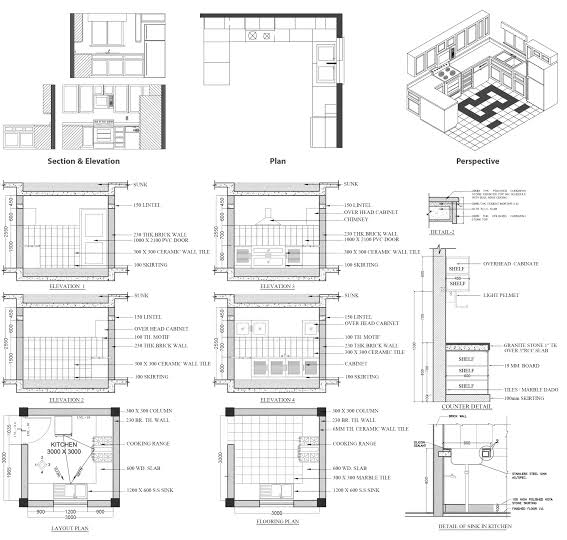 Kitchen plan showing cabinets, appliances, and plumbing locations