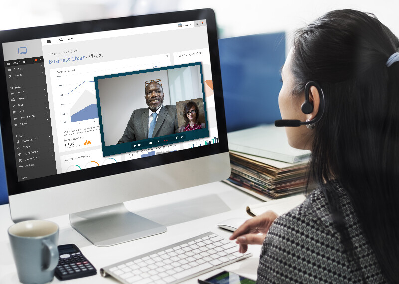 Buyer on a video call with a cabinet supplier