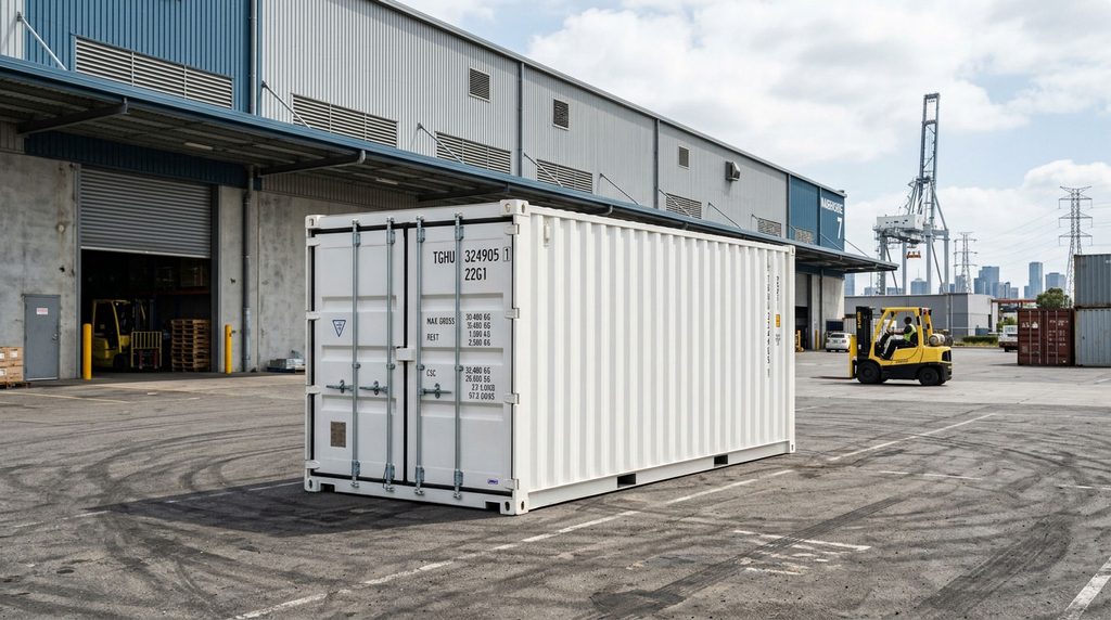 20ft shipping container at a loading dock