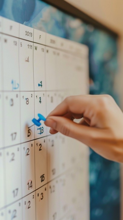Wall calendar with renovation phases and delivery dates marked