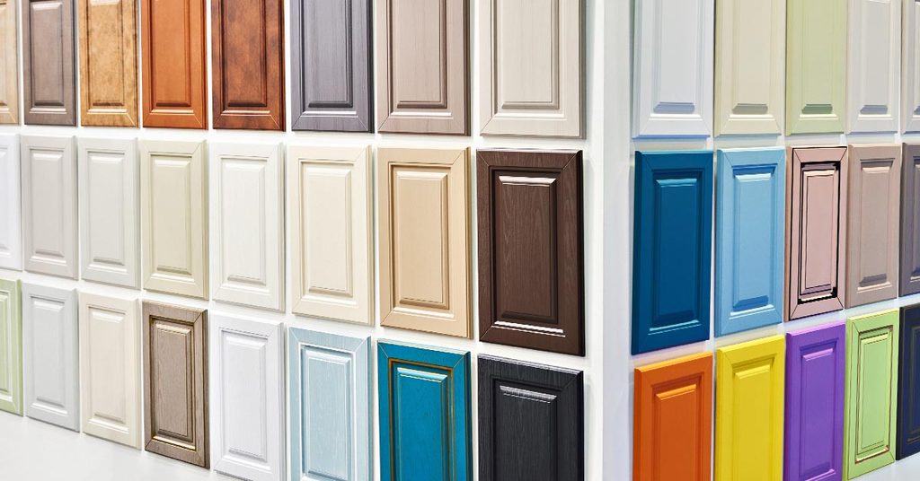 Cabinet door finish swatches in several colors