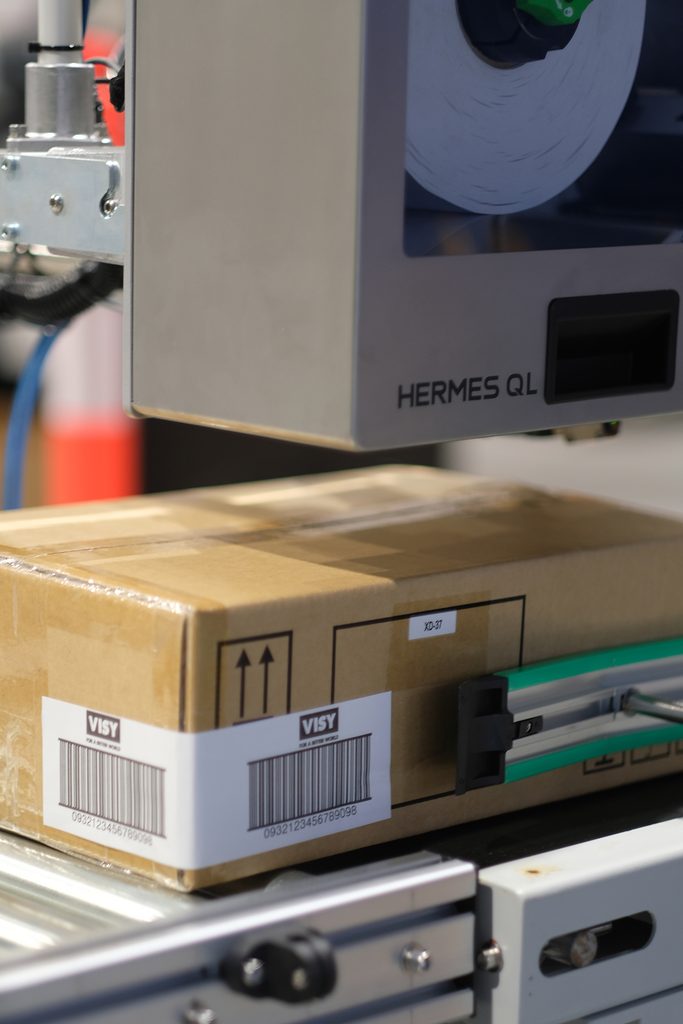 Barcode and SKU label on a cabinet carton