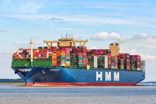 Cargo ship loaded with containers at sea